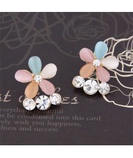 Czech Rhinestone Inlaid Opal Flower Design Ear Studs