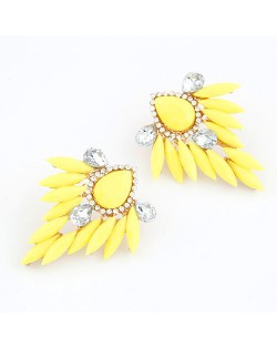 Leaves and Flower Design Fluorescent Colour Bold Ear Studs - Yellow