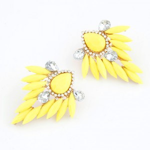 Leaves and Flower Design Fluorescent Colour Bold Ear Studs - Yellow