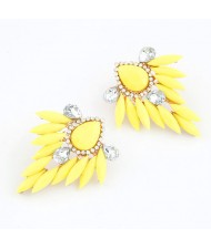 Leaves and Flower Design Fluorescent Colour Bold Ear Studs - Yellow