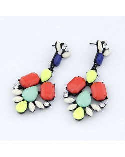 Western Bold Fashion Fluorescent Color Floral Ear Studs - Red
