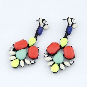 Western Bold Fashion Fluorescent Color Floral Ear Studs - Red