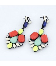 Western Bold Fashion Fluorescent Color Floral Ear Studs - Red