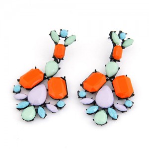 Western Bold Fashion Fluorescent Color Floral Ear Studs - Orange