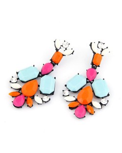 Western Bold Fashion Fluorescent Color Floral Ear Studs - Light Blue