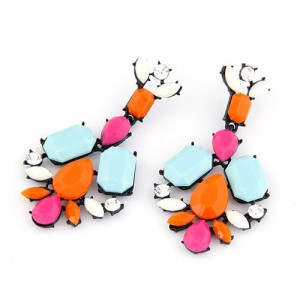 Western Bold Fashion Fluorescent Color Floral Ear Studs - Light Blue