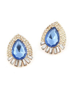 Luxurious Rhinestone Decorated Waterdrop Ear Studs - Blue