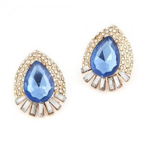 Luxurious Rhinestone Decorated Waterdrop Ear Studs - Blue