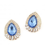 Luxurious Rhinestone Decorated Waterdrop Ear Studs - Blue