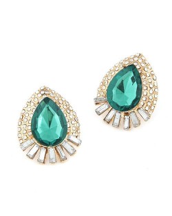 Luxurious Rhinestone Decorated Waterdrop Ear Studs - Green