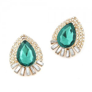 Luxurious Rhinestone Decorated Waterdrop Ear Studs - Green