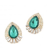 Luxurious Rhinestone Decorated Waterdrop Ear Studs - Green