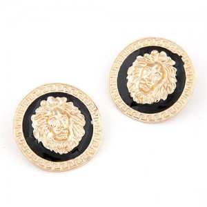 Golden Lion Plate Design Ear Studs