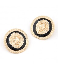 Golden Lion Plate Design Ear Studs