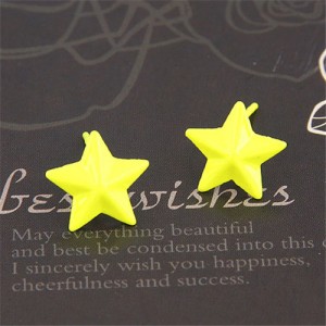 Fluorescent Color Pentagram Ear Studs - Yellow