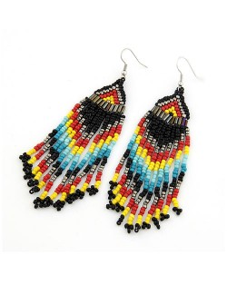 Bohemian Beads Tassels Style Dangling Earrings - Black