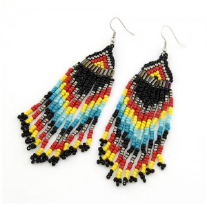 Bohemian Beads Tassels Style Dangling Earrings - Black