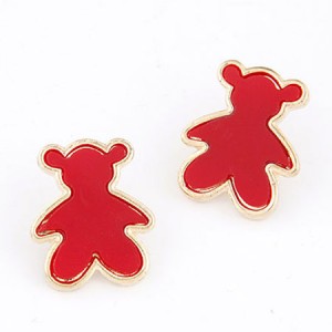 Cute Candy Bear Ear Studs - Red