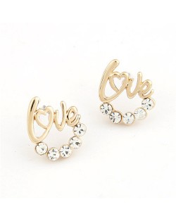 Romantic Love Theme Czech Rhinestone Inlaid Ear Studs