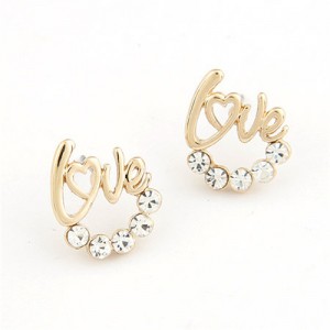 Romantic Love Theme Czech Rhinestone Inlaid Ear Studs