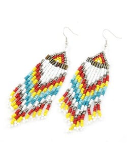 Bohemian Beads Tassels Style Dangling Earrings - White