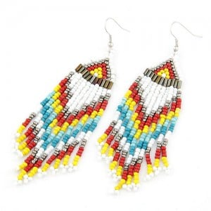 Bohemian Beads Tassels Style Dangling Earrings - White