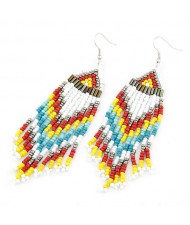 Bohemian Beads Tassels Style Dangling Earrings - White