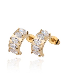Zircon Inlaid Arch Shape Ear Studs - Transparent