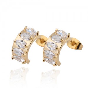 Zircon Inlaid Arch Shape Ear Studs - Transparent