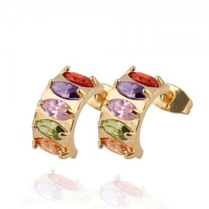 Zircon Inlaid Arch Shape Ear Studs - Colorful