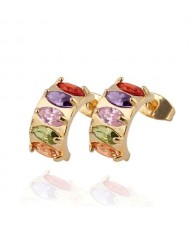 Zircon Inlaid Arch Shape Ear Studs - Colorful