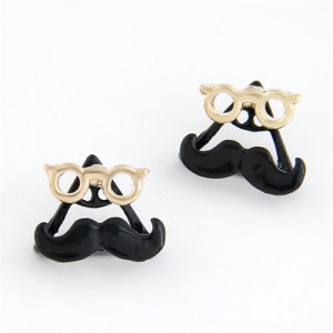 Western Style Optical Frames with Mustache Ear Studs - Black