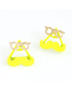 Western Style Optical Frames with Mustache Ear Studs - Yellow