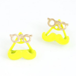 Western Style Optical Frames with Mustache Ear Studs - Yellow