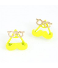 Western Style Optical Frames with Mustache Ear Studs - Yellow