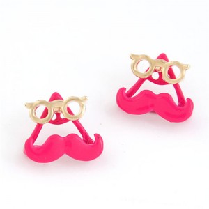 Western Style Optical Frames with Mustache Ear Studs - Rose