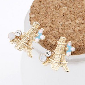 Cutie Czech Rhinestone Inlaid Eiffel Tower Ear Studs