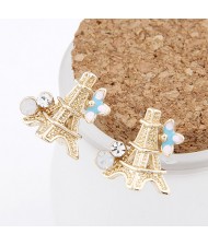 Cutie Czech Rhinestone Inlaid Eiffel Tower Ear Studs