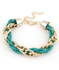 Golden Chain and Mini Beads Weaving Style Bracelet - Teal