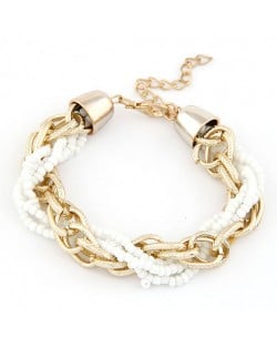 Golden Chain and Mini Beads Weaving Style Bracelet - White