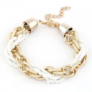 Golden Chain and Mini Beads Weaving Style Bracelet - White