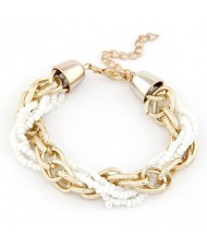 Golden Chain and Mini Beads Weaving Style Bracelet - White