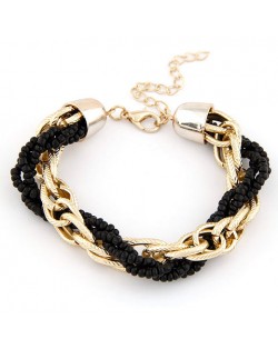 Golden Chain and Mini Beads Weaving Style Bracelet - Black