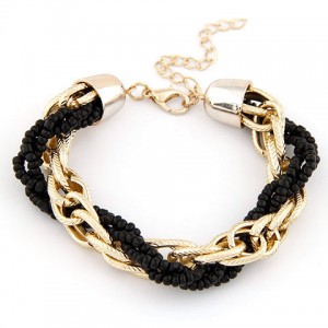 Golden Chain and Mini Beads Weaving Style Bracelet - Black