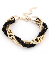 Golden Chain and Mini Beads Weaving Style Bracelet - Black