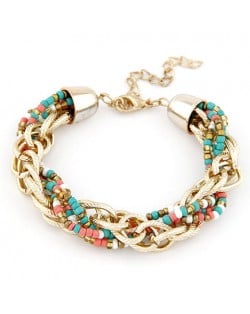 Golden Chain and Mini Beads Weaving Style Bracelet - Multicolor