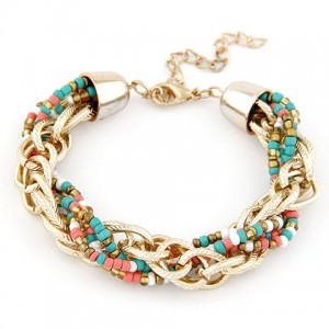 Golden Chain and Mini Beads Weaving Style Bracelet - Multicolor