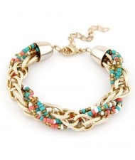 Golden Chain and Mini Beads Weaving Style Bracelet - Multicolor
