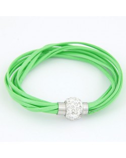 Rhinestone Inlaid Ball Shape Decoration Leather Bracelet - Green