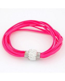 Rhinestone Inlaid Ball Shape Decoration Leather Bracelet - Rose